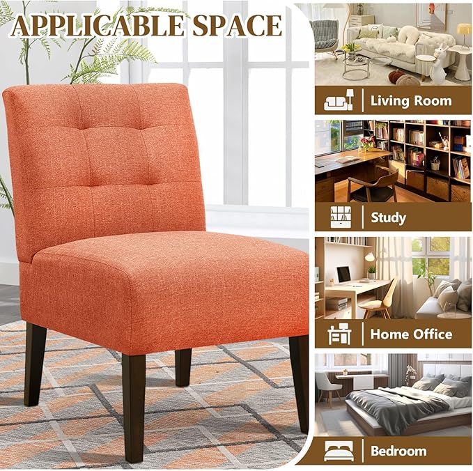 Anwick Orange Modern Accent Chair Mid Century Upholstered Living Room Chair with Wood Legs Comfy Small Accent Chair with Back for Small Spaces Office Bedroom Reading Spaces (Orange1)