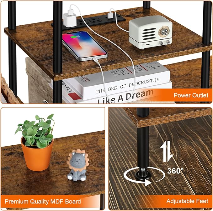 OYEAL Small TV Stand for Bedroom up to 50 inch Farmhouse TV Media Entertainment Center with Power Outlets &amp Storage Shelf Rustic TV Console Table for Living Room Rustic Brown