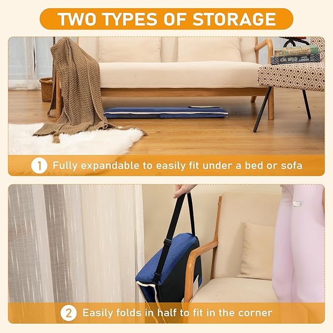 14-Position Adjustable Floor Chair with Back Support - Portable Gound Seating for Adults &amp Kids Foldable Meditation Chair with Japanese KOYO Bearings &amp Washable Linen Cover (Blue)