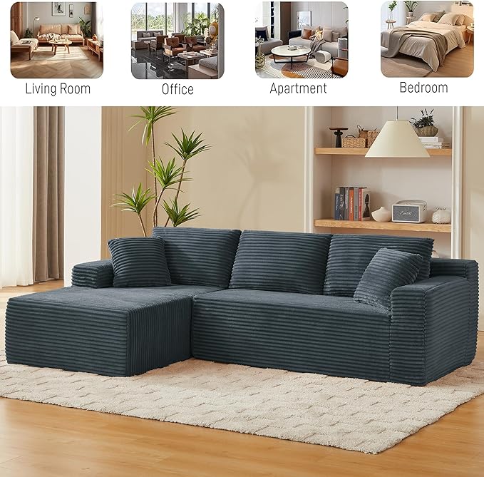 Cloud Sectional Couch Modern Modular Sectional Sofa with Deep Seat Corduroy Boneless Couches with L-Shape Chaise for Living Room Bedroom No Assembly Required (Dark Grey Left Facing Chaise Sofa)