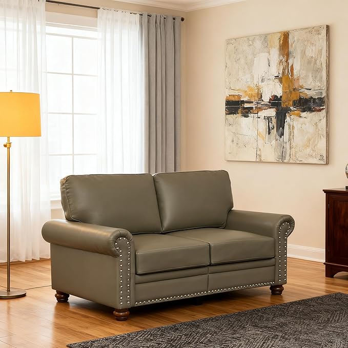 Loveseat Velvet Fabric Two- Seater Couch Buckle Design and Rivet Decoration Deep Seated Double Sofa Suitable for Living Room Bedroom Apartment Hotel etc (Light Green)