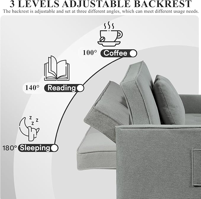 King Size Pull Out Sofa Bed 4-in-1 Convertible Sofa Bed Couch Chenille 3 Seaters Sofa Sleeper with Dual Pull Out Bed &amp Adjustable Backrest for Living Room Gray
