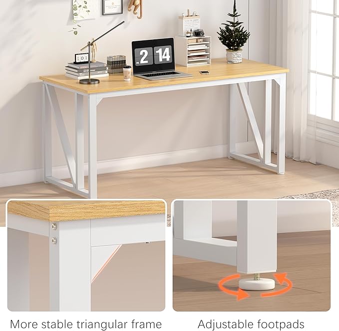 NSdirect Computer Desk 62.2×22.8 Inch Gaming Desk with Deeper &amp Thicker Desktop Office Desk Work Desk for Home Office Natural