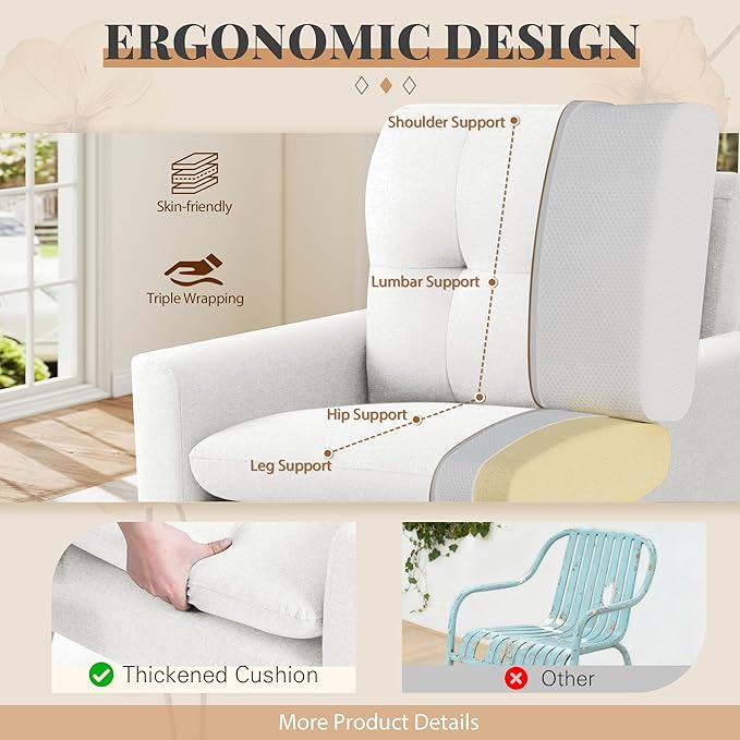 Furmax Accent Chair Mid-Century Modern Upholstered Armchair Comfy Reading Sofa Chair for Living Room Bedroom Apartment White