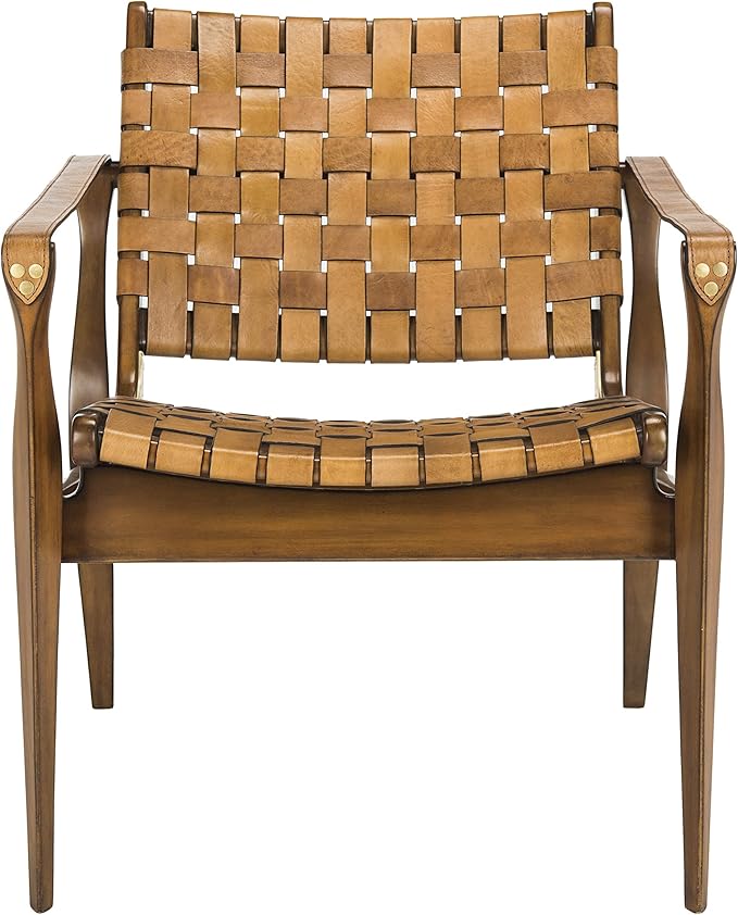 Safavieh SFV9005B Home Collection Dilan Leather Brown &amp Light Brown Safari Accent Chair Light