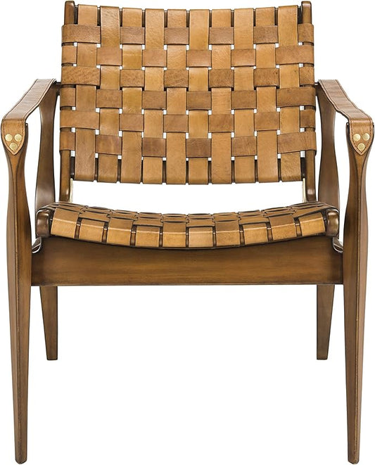 Safavieh SFV9005B Home Collection Dilan Leather Brown &amp Light Brown Safari Accent Chair Light