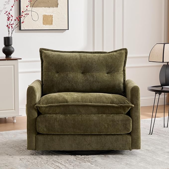 Swivel Accent Chair Set of 2 Modern Swivel Barrel Chair for Living Room 360 Degree Comfy Square Accent Barrel Chair Upholstered Sofa Armchair for BedroomReading Chenille Olive Green