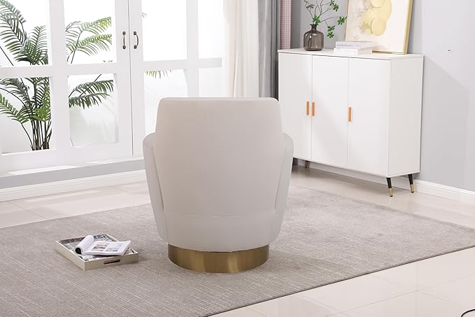 Swivel Accent Chair Modern Velvet American Design Swivel Round Barrel Chairs Upholstered Cozy Style for Living Room Bedroom Home Office (Velvet Beige 1 Pack)