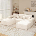 113 U-Shaped Boneless Couch Modern Modular Sectional Sofa with Deep Seat Convertible Corduroy Cloud Couches for Living RoomBeige1 PCS