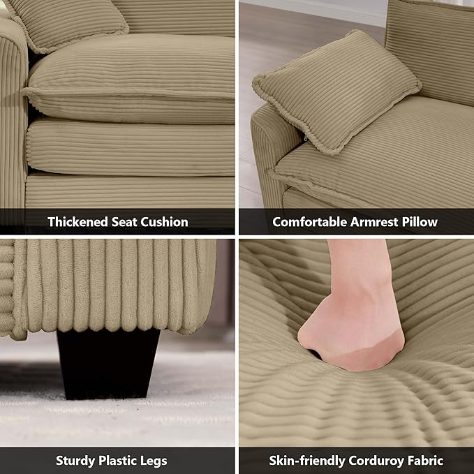 mikibama Luxury Modular Sectional Sofa Chair 45 Inch Modern Corduroy Comfy Cloud Couches for Living Room Office Bedroom Deep Sofa Chair with 1 Toss Pillows Camel