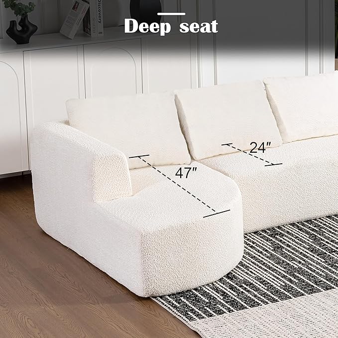 144 Sectional Couches for Living Room Comfy U-Shaped Cloud Couch with Chaise Lounge Modern Deep Seat Boneless Sofa No Assembly Required (Boucle White)