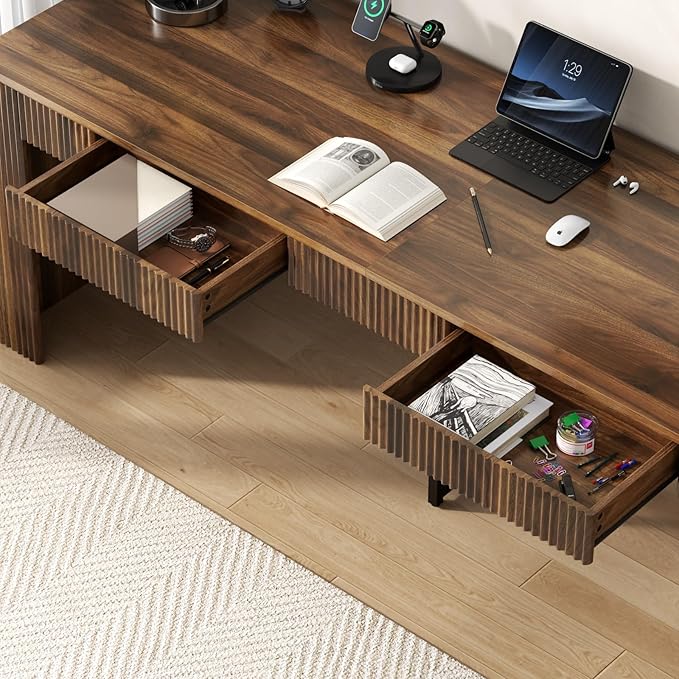 78.74 Executive Desk Large Office Desk with 2 Drawer Farmhouse Wooden Computer Desk Writing Table Conference Workstation Table for Office Study Dark Brown