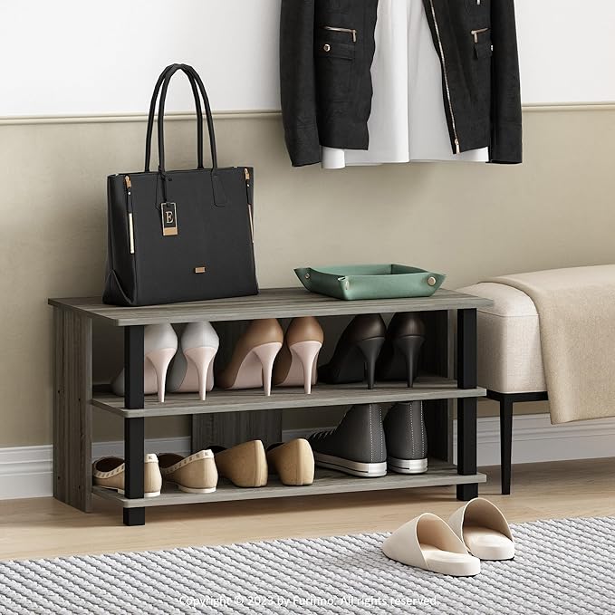 Furinno Sully 3-Tier Stand for TV up to 40 French Oak Grey/Black