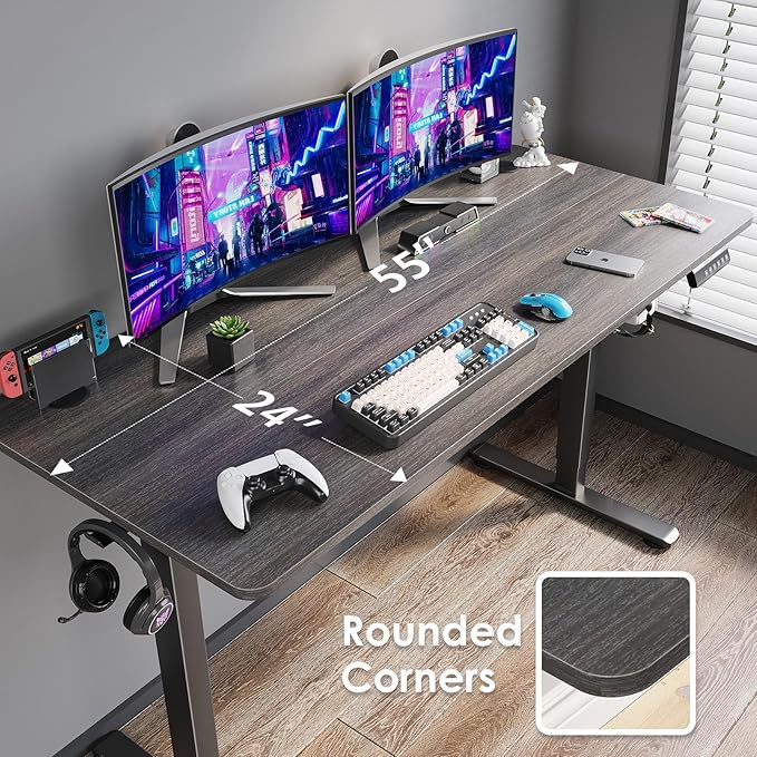 Soohow Electric Standing Desk 55 * 24 Inches Adjustable Computer Gaming Desk Stand up Office Desk for Home Office Bedroom Splice Board Dark Grey and Black