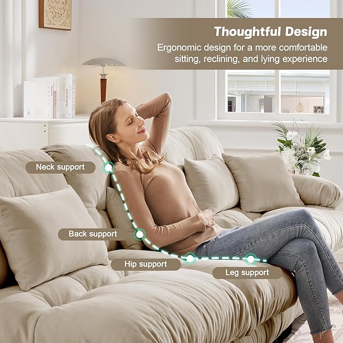 94.4'' Loveseat Sectional Couch Sofa Memory Foam Chenille Cloud Sofa with Pillow Deep Seat Sectional Couch for Small Spaces Studio Apartment Game Room Small Living Room
