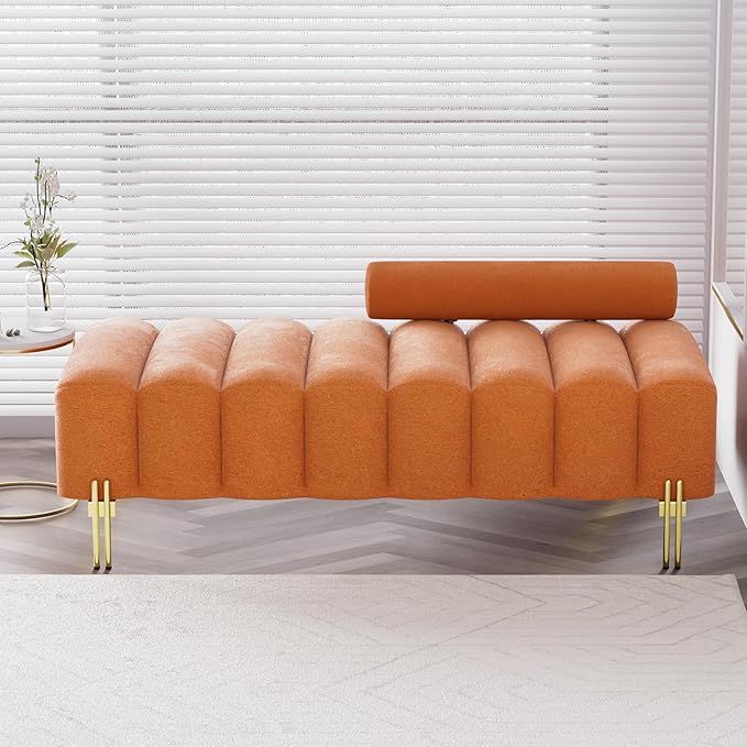 Small Loveseat Sofa Couch 52.2 Modern Velvet Mini Sofa for Bedroom Golden Legs Channel Tufted Settee Loveseat with Adjustable Back for Living Room Apartment Compact Small Space Orange