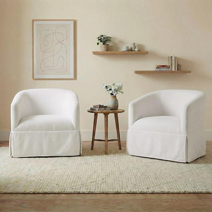 Swivel Accent Chair Set of 2 360 Degree Performance Fabric Armchair Modern Barrel Chairs Armchair for Living Room Bedroom Home and OfficeCream White