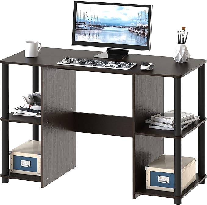SHW 38-Inch Home Office Wood Desk with Double Sided Shelves Espresso