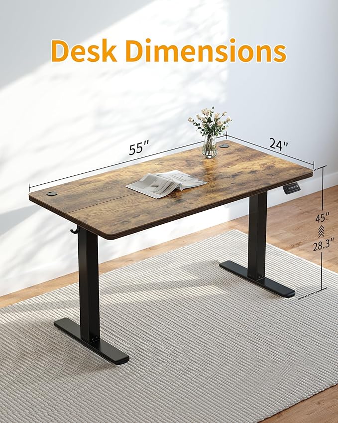CubiCubi Electric Standing Desk 55 x 24 Inches Height Adjustable Sit Stand Desk Ergonomic Home Office Computer Workstation Rusticbrown