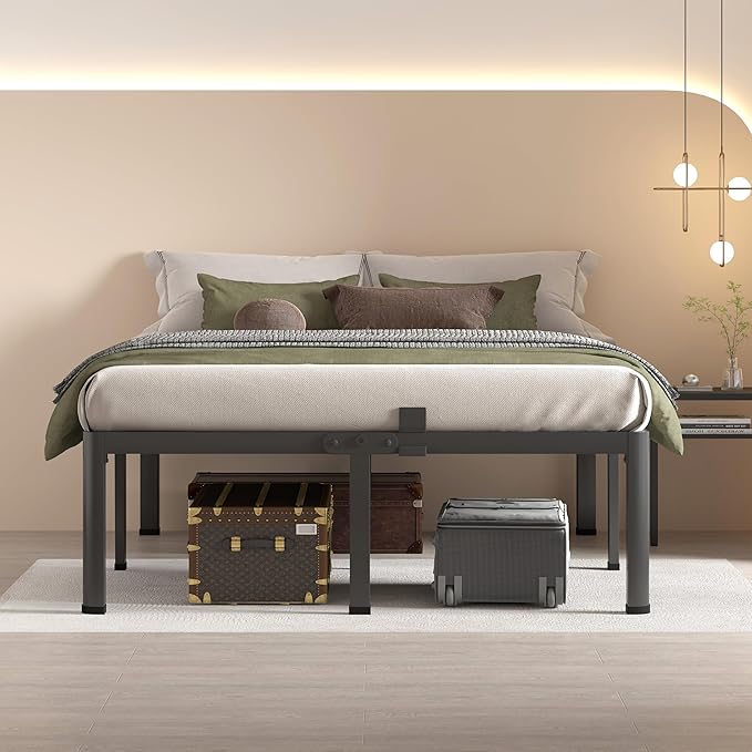 MAF 12 Inch California King Metal Platform Bed Frame with Round Corner Legs Mattress Slide Stopper 3000 LBS Heavy Duty Steel Slats Support No Box Spring Needed Noise Free