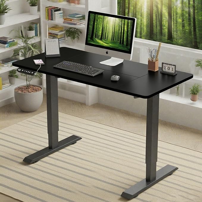 Anwick 2026 New 55 Electric Standing Desk Office Table &amp Sit Stand Up with Adjustable Height Rising Desks for Home Office USB LED 4 Programmable Memory Buttons (Black)