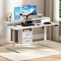 55x24 Inches Standing Desk with Drawers Electric Computer Desk with Open Storage Shelf Stand Up Desk Adjustable Height 28-46 Inches for Home and Computer Workstation White