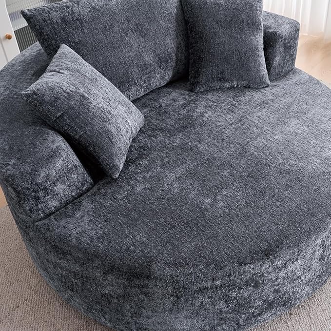 KEIKI Oversized 360 Degree Swivel Chair Large Barrel Chairs Upholstered Round Swivel Chair Chenille Single Sofa Armchair Sleeper Chair for Living Room Lounge Gray