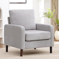 Accent Chair for Living Room Modern Reading Chair for Bedroom Upholstered Armchair with Wood Legs and Side Pockets Single Sofa Side Chair for Office Small Room Apartment Light Grey