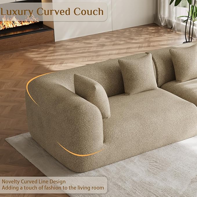 120 Oversized Sectional Couches for Living Room Comfy Plush Boneless Modular Sectional Sofa Modern Modular Couch Chenille Cloud Couch Sectionals 4 Seater No Assembly Needed Light Brown