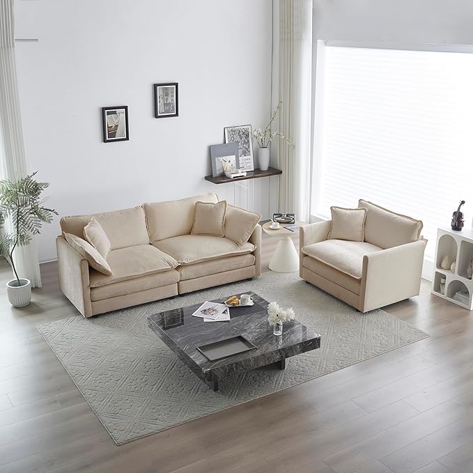 41.4 Comfy Single Seat Sofa Armchair Comfy Chenille Fabric with Pillow Modern Minimalist Soft Sofa &amp Couch for Living RoomBeige
