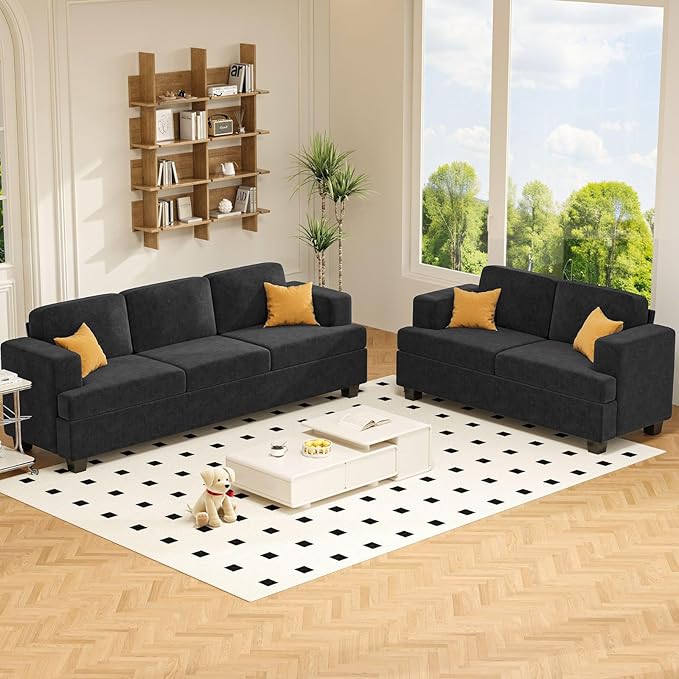 Apicizon 63 Cloud Sofa Loveseat Sofas Comfy Loveseat Couch for Bedroom Living Room Black Couch Sofa with Removable Cushions Chenille
