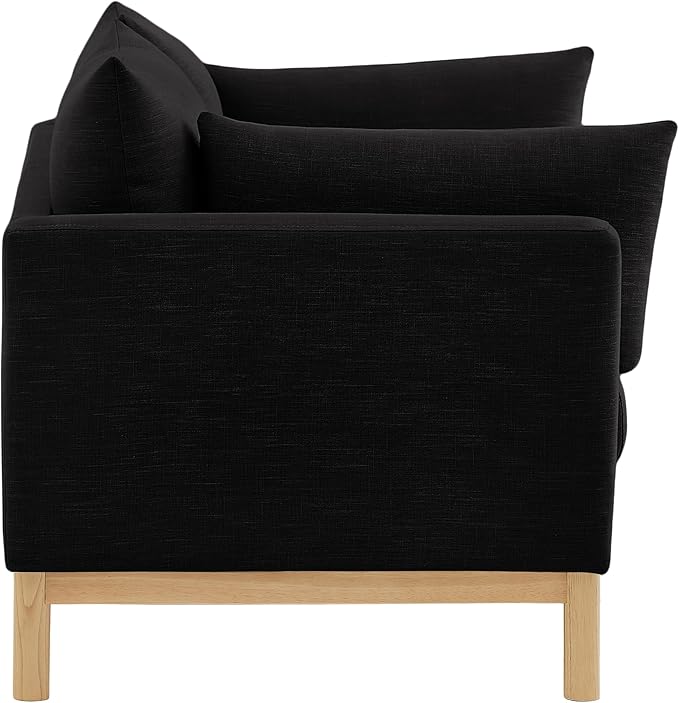 Meridian Furniture 157Black-L Langham Collection Mid-Century Modern Linen Textured Fabric Upholstered Loveseat Black Linen Textured Fabric Natural Finish Wood Base 66 W x 33.5 D x 33 H Black