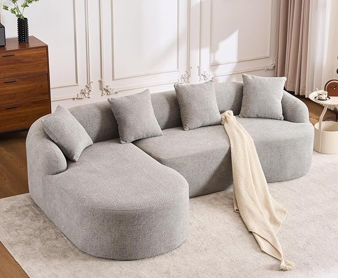 KEIKI L-Shaped Chenille Modular Sectional Couches with Chaise Lounge &amp 4 Pillows 3 Seater Oversized Upholstered Luxury Plush Cloud Sofa for Living Room Apartment Full Sponge Compression