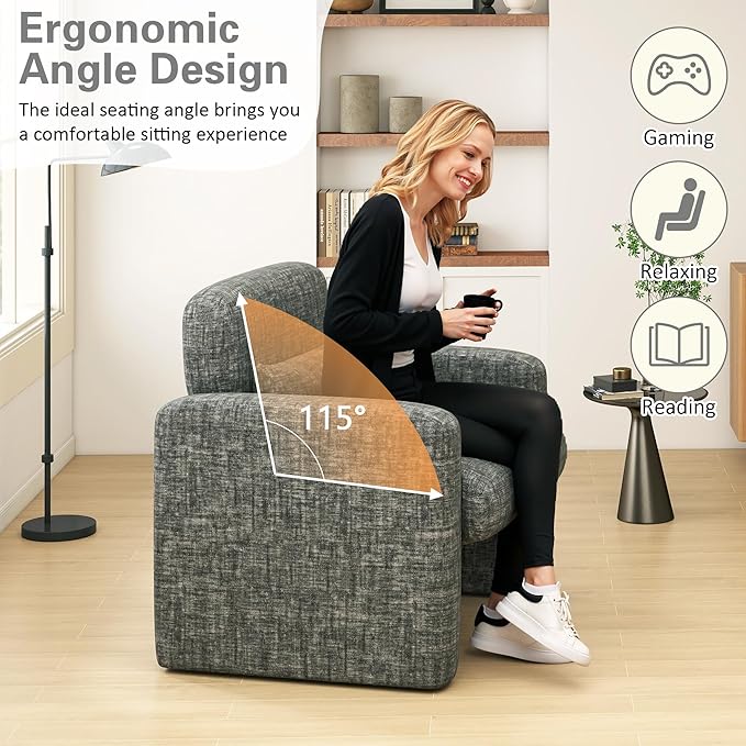 LSSPAID Modern Accent Chairs Chenille Fabric Armchairs for Living Room Comfy Upholstered Leisure Single Sofa Chair with Lumbar Pillow for Bedroom Balcony Office (Charcoal Set of 1)