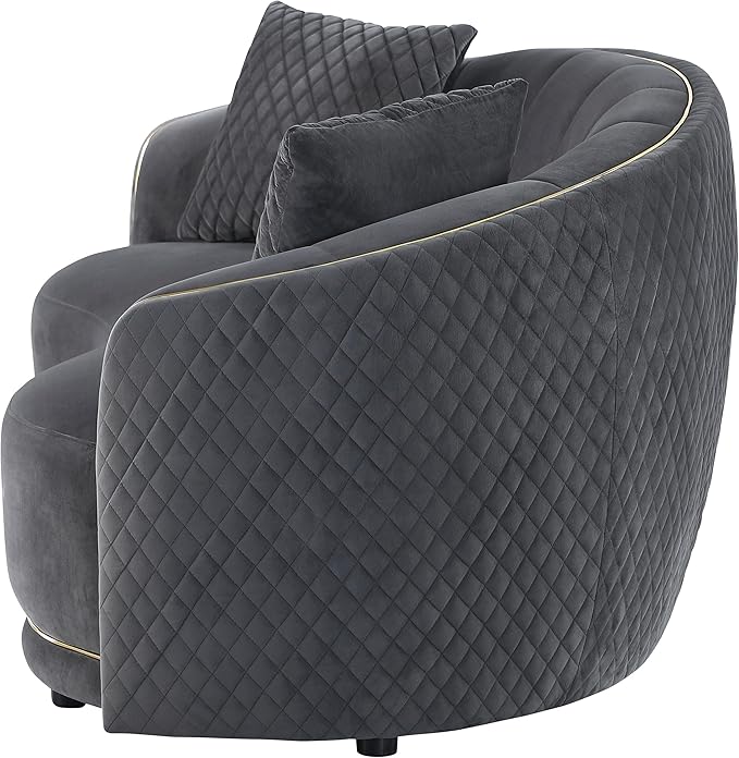 Coaster Home Furnishings - Brookside - Velvet &amp Engineered Wood - Curved Loveseat with Gold Trim and Channel Tufted Back - Living Room - Dark Gray - 504845