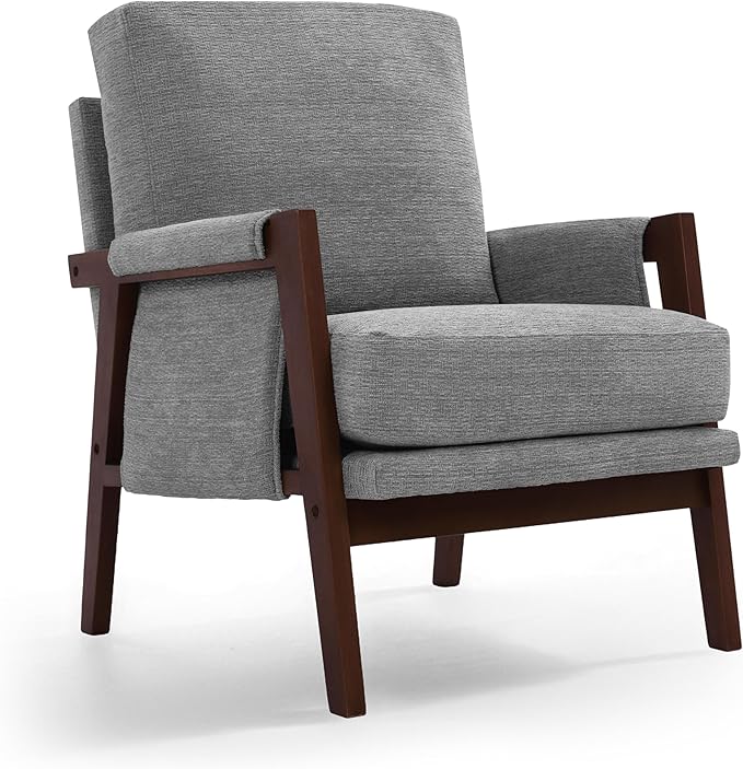 Grey Accent Chair for Bedroom &amp Living Room Mid Century Modern Accent Arm Chair Upholstered Anthropologie Accent Chair with Solid Wood Frame Fabric