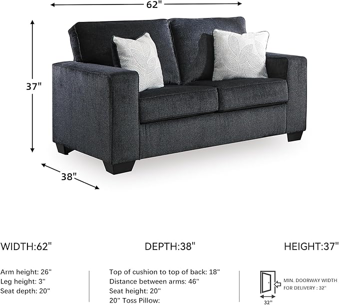 Signature Design by Ashley Altari Modern Loveseat with 2 Accent Pillows Dark Gray