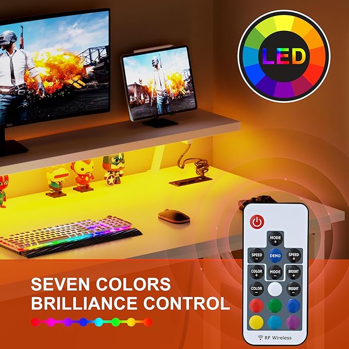 Need 47 Inch Folding Computer Desk with Power Outlets &amp Monitor Shelf Study Desk with Cup Holder Gaming Desk with Led Lights &amp Headphone Holder White