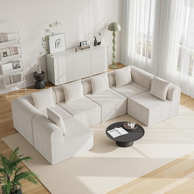 wanan Modular Sectional Couches for Living Room 6 Seats with Deep Seat L-Shape Cloud Sofa Couch High Density Memory Foam Boneless Upholstered Couches Easy Assembly (Warm White 6 Seats)