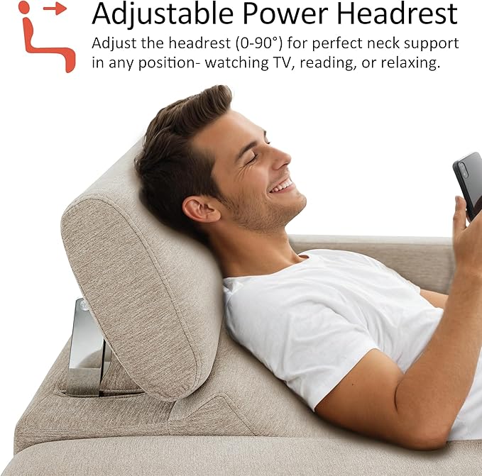 MCombo Zero Wall Recliner Chair Wall Hugger Power Recliner Chair with Adjustable Headrest High Wood Leg USB &amp Type C Dual Charge Ports for Living Room Small Spaces HL128 (Textile Beige)