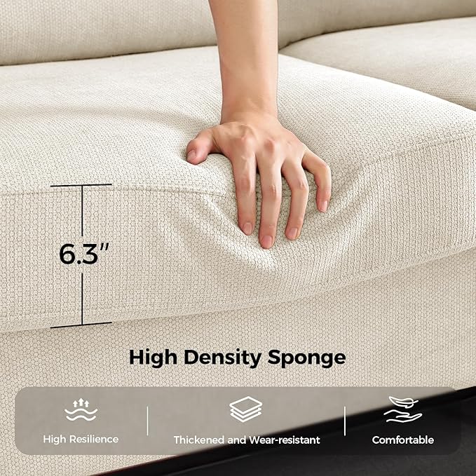91 Inch Lawson Sofa with Extra Deep Seats Oversize Mid-Century 3-Seat Sofa Couch for Living Room Apartment Lounge White