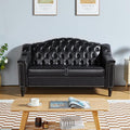 AVZEAR Chesterfield Loveseat Sofa Mid-Century Modern Upholstered PU Sofa 2 Seater Couch with Nailhead Trim and Button Tufted for Living Room Office Bedroom Black