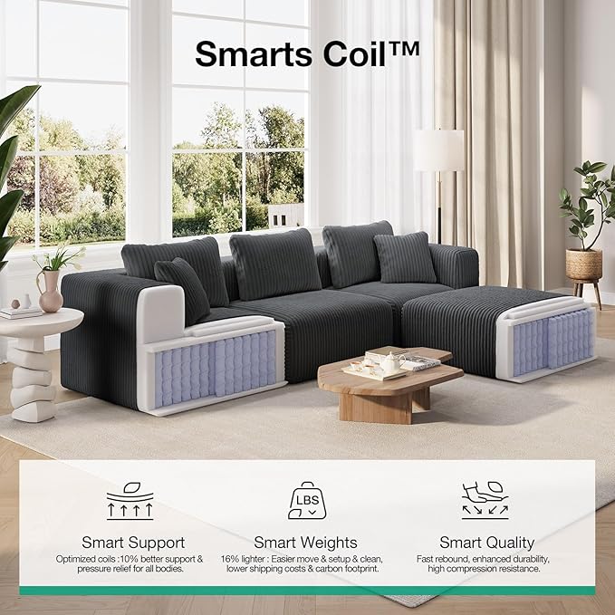 Novilla Modular Sectional Sofa Modern Cloud Sectional Couch with SmartS Coil® Support Upholstered Boneless Couch for Living Room Apartments Bedroom No Assembly Required Dark Gray (Right-Arm Chair)
