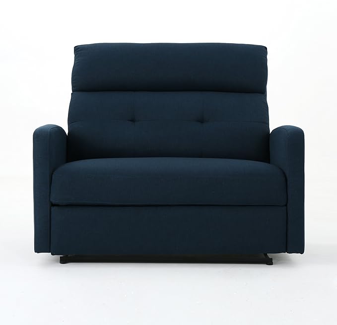 Mid-Century Fabric Double Seats Rocker Recliner Chair Adjustable Single Recliner Sofa with Thicker Seat Cushion with Pocket for Living Room Bedroom Apartment (Navy Blue)