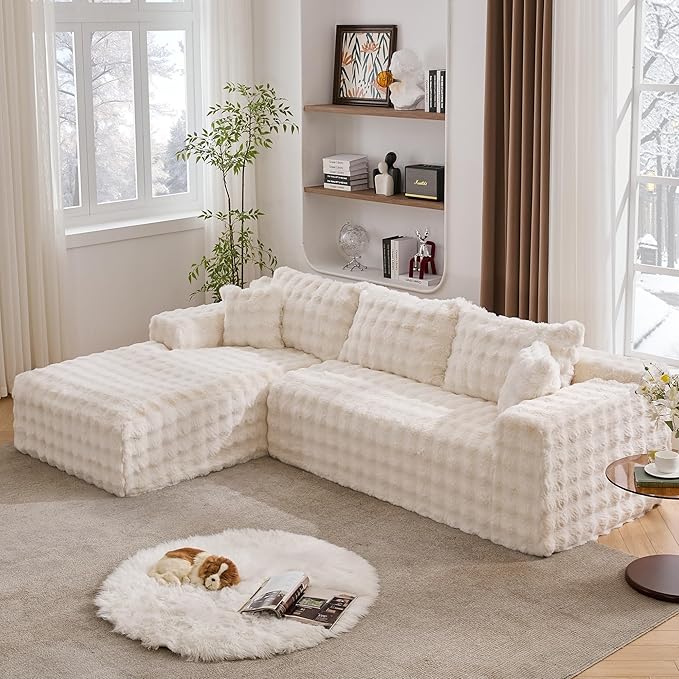 TYBOATLE 107’’ Boneless Slow-Rebound Memory Foam Couch Cloud Sectional Couches for Living Room w/Upgraded Fabric Deep Seat Comfy Fluffy L Shaped Modular Sectional Sofa