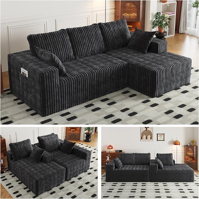 96 Cloud Sectional Couch with L-Shape Chaise4 Seat Modern Modular Sofa with Side PocketsUpholstered Couches for Living Room Bedroom Boneless CouchNo Assembly Required