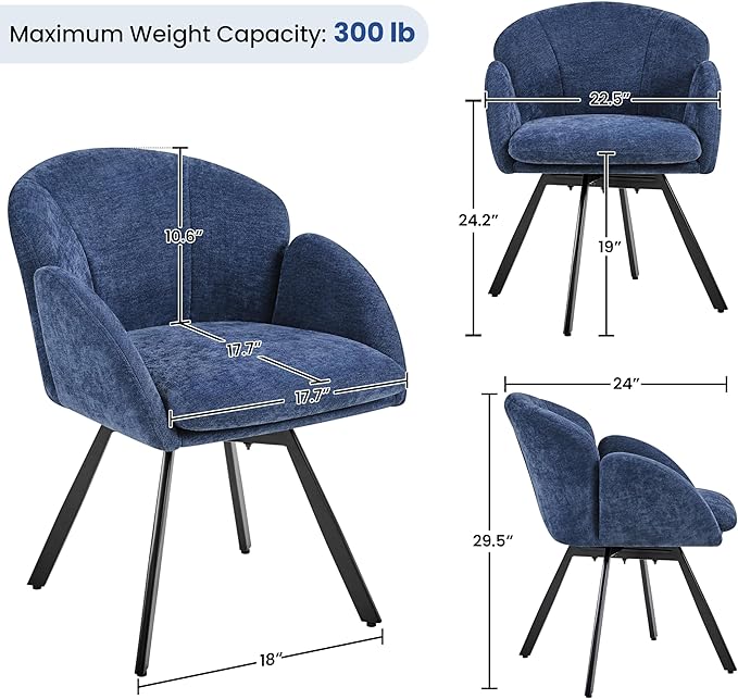 Yaheetech Swivel Accent Chair Flower Chenille Armchair Vanity Chair Side Chair with 360-Degree Swivel Base and Seat Cushion for Living Room/Bedroom/Home Office/Makeup Blue Set of 2