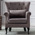 Mid Century Modern Accent Chair Upholstered Armchair Comfy Velvet Fabric Single Sofa with Tufted Wingback for Small Spaces Bedroom Living Room Grey