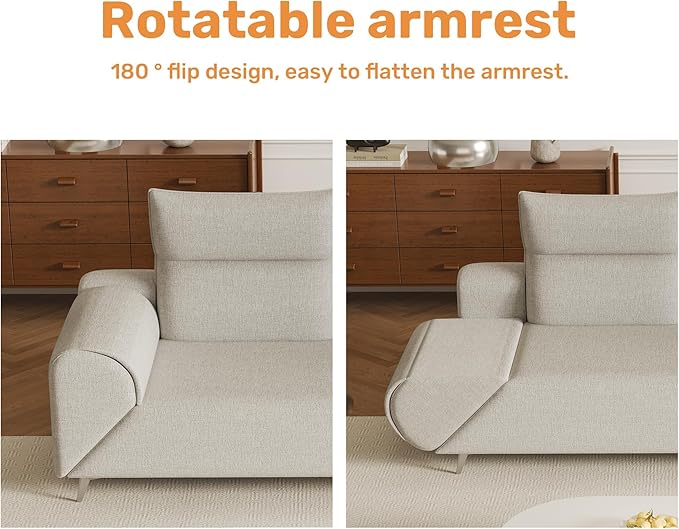 3-Seater Sofa BedSwivel Arm Sleeper couches with 180° Rotation6-Position Headrest Living RoomBedroom Convertible Recliner Sofa Bed (Beige)