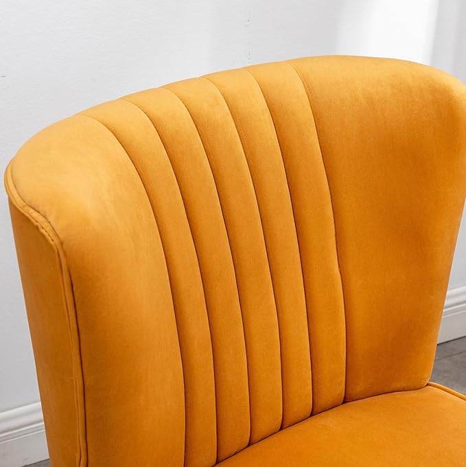 Modern Velvet Accent Chairs Reading Chair Cozy Curved Wingback Leisure Chair Upholstered Single Sofa Chair for Living Room Dining Room Bedroom Dressing Table Office (Gold)